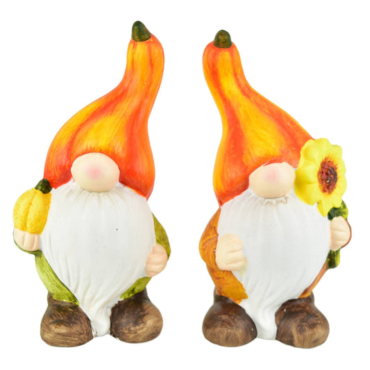 Skřítci se oranžovou čepicí z keramiky, set 2 ks, 15x8 cm