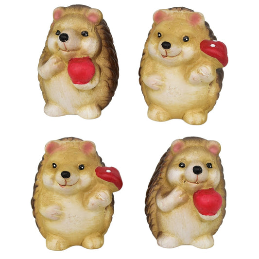 Ježci s jablíčkem a houbičkou keramický 4 ks set, 9 cm