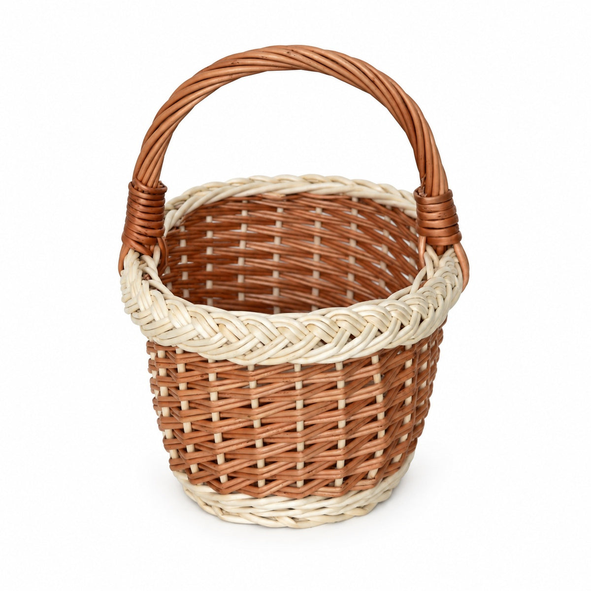 Ovaler Weidenkorb mit hellem Zopfmuster und Flechtwerk, handgeflochten, 23 × 18 × 25 cm