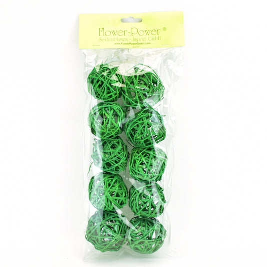 Proutěné dekorační koule zelené, 10 ks, Ø5 cm