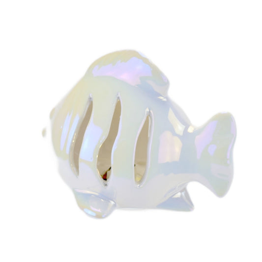 Ryba keramická s LED osvětlením, bílá perleť, 10x14 cm