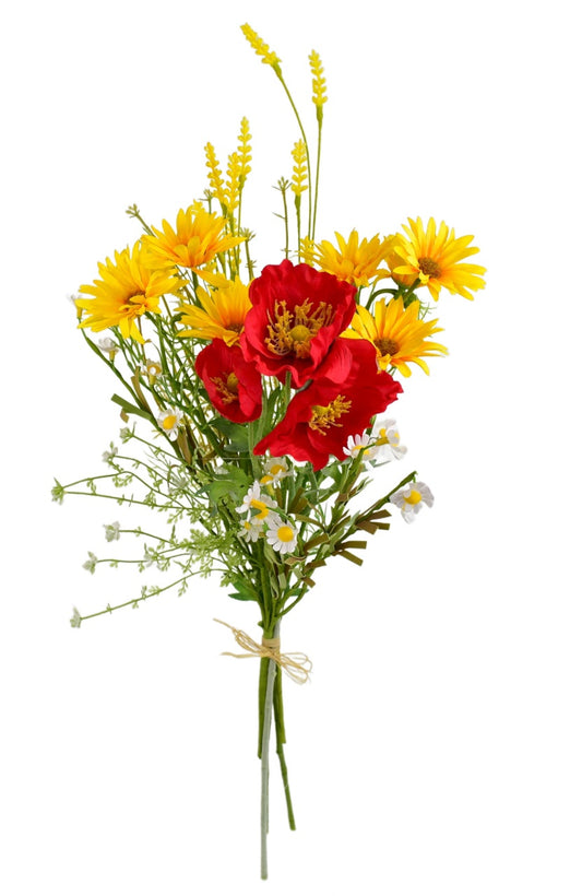 Kytice žlutých kopretin s vlčím mákem a heřmánkem 70 cm