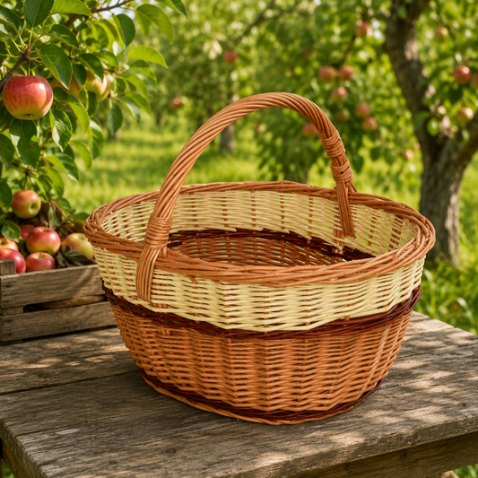 Pflanzkorb mit Streifen, handgeflochten aus Naturweide, 42×33×34 cm
