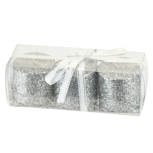 Svíčky se stříbrným glitrem 3,8 cm - 3 ks