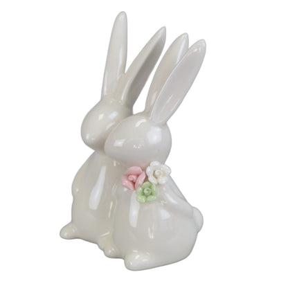 Pár porcelánových zajíčků s kytičkou 12 cm