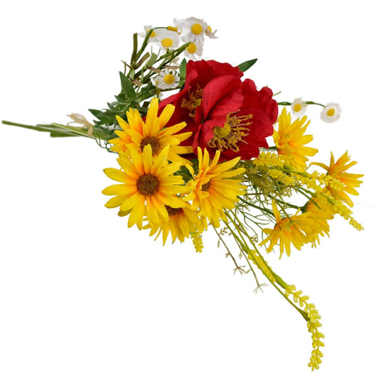 Kytice žlutých kopretin s vlčím mákem a heřmánkem 70 cm
