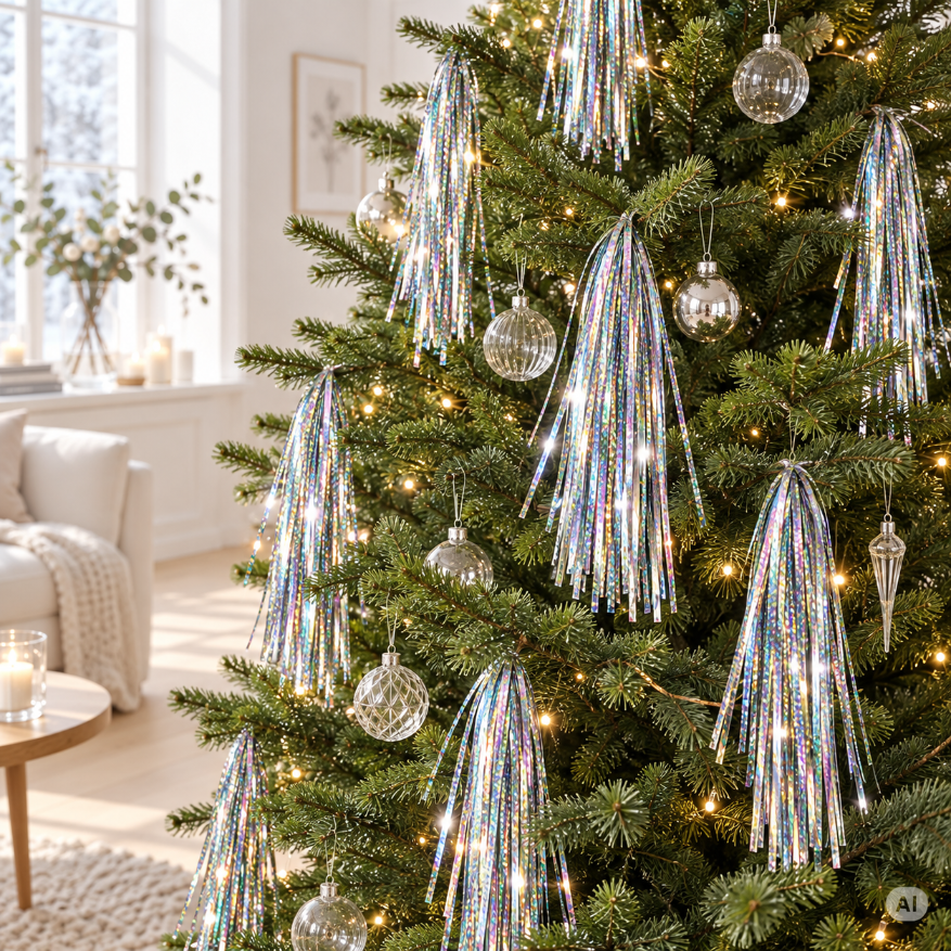 Weihnachtslametta, silber, mit Lasereffekt, 50 × 100 cm