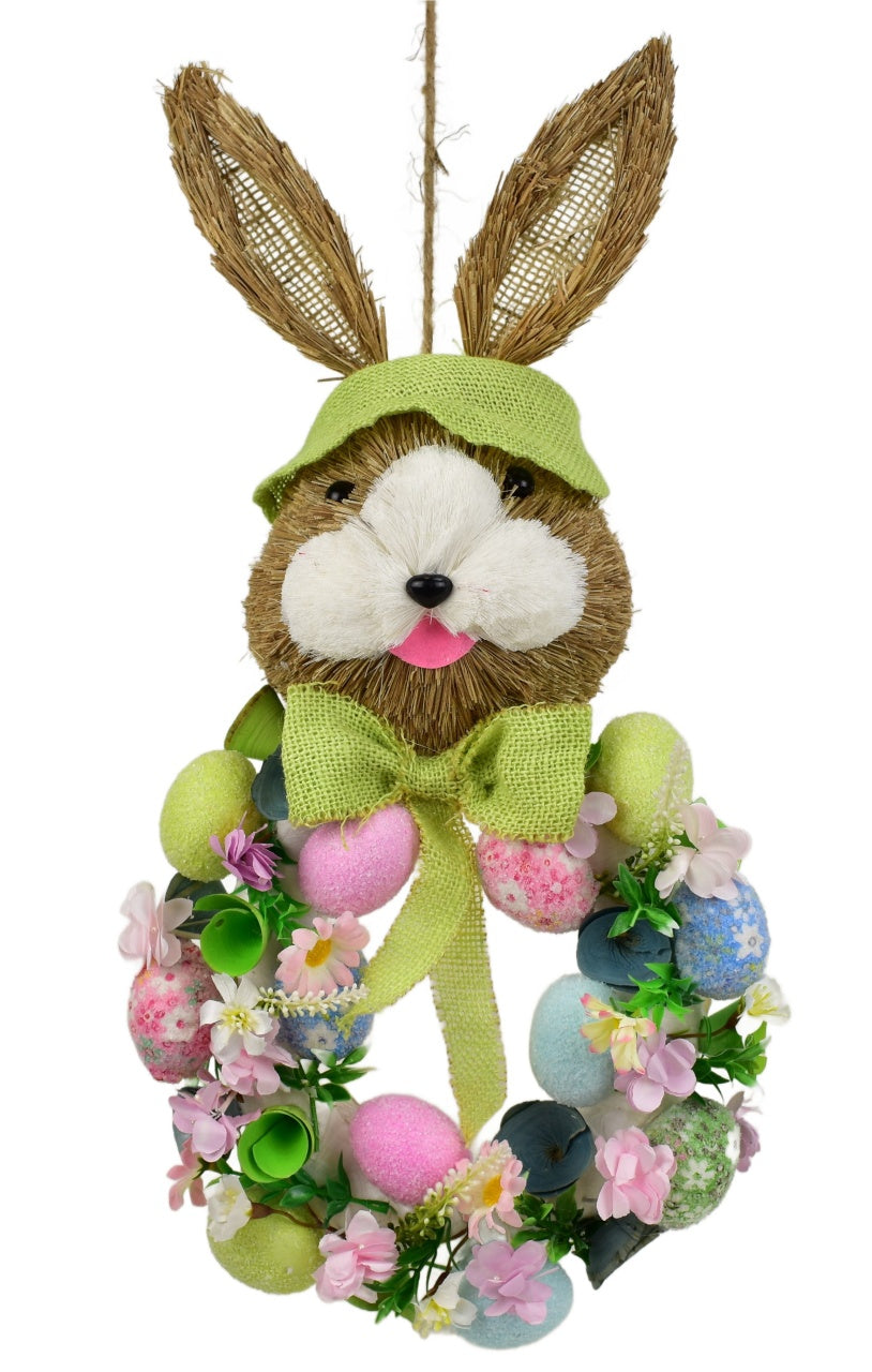 Věnec se zajícem a vajíčky zelený 57x25 cm