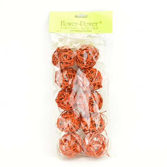 Proutěné dekorační koule oranžové, 10 ks, Ø5 cm