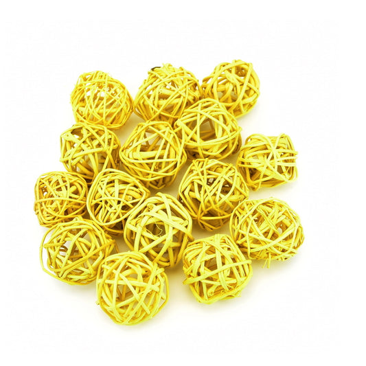 Proutěné dekorační koule  žluté, 15 ks, Ø3 cm