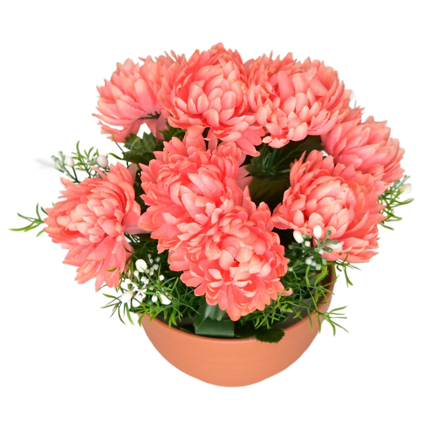 Autumn bowl with pink chrysanthemums, 10 flowers, 25 × 26 cm