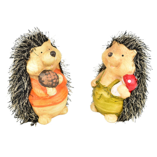 Ježci s houbičkou a se šiškou keramický 2 ks set, 13 cm