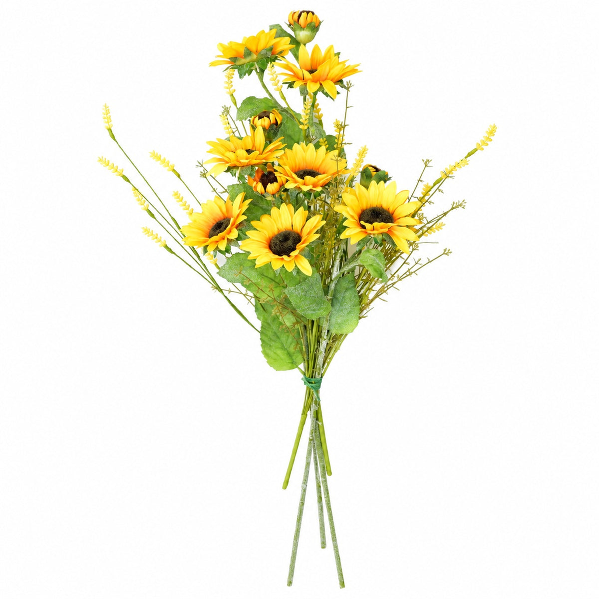 Velká rozkvetlá kytice slunečnic – 8 květů a 4 poupata, 65 × 30 cm