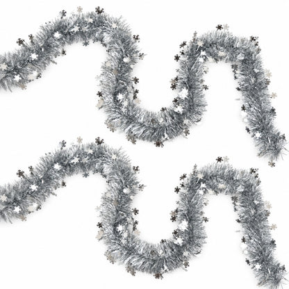 Silver Christmas garland with snowflakes - 2 pc set, Ø 10 cm, length 3 m