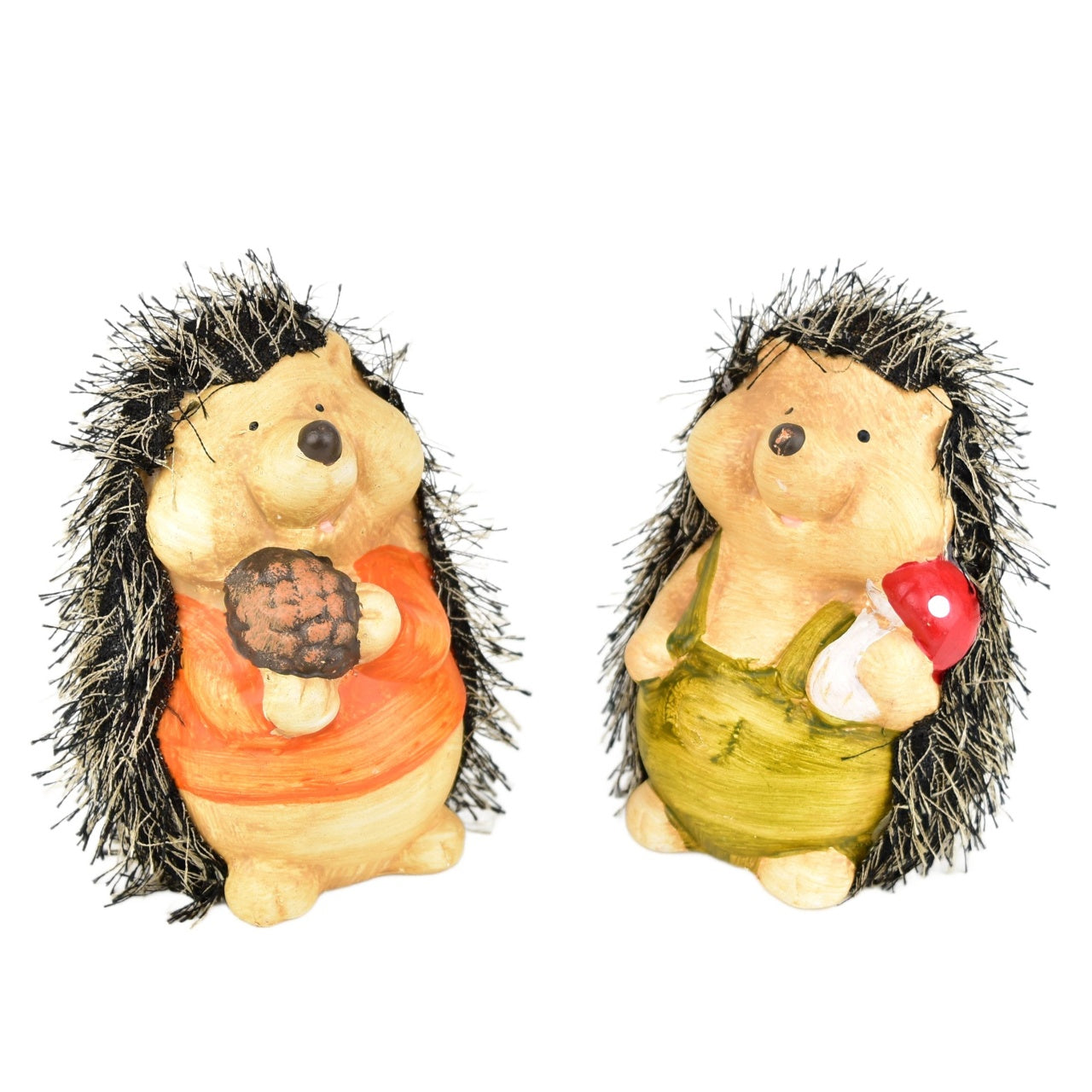 Ježci s houbičkou a se šiškou keramický 2 ks set, 13 cm