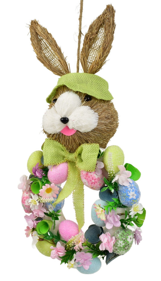 Věnec se zajícem a vajíčky zelený 57x25 cm