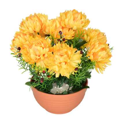 Autumn bowl with yellow chrysanthemums, 10 flowers, Ø25 × 26 cm