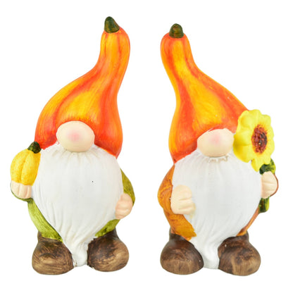 Skřítci se oranžovou čepicí z keramiky, set 2 ks, 15x8 cm