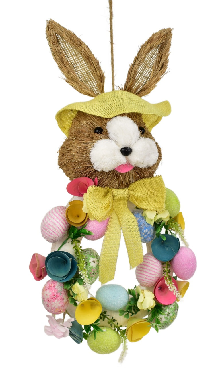 Věnec se zajícem a vajíčky žlutý 57x25 cm
