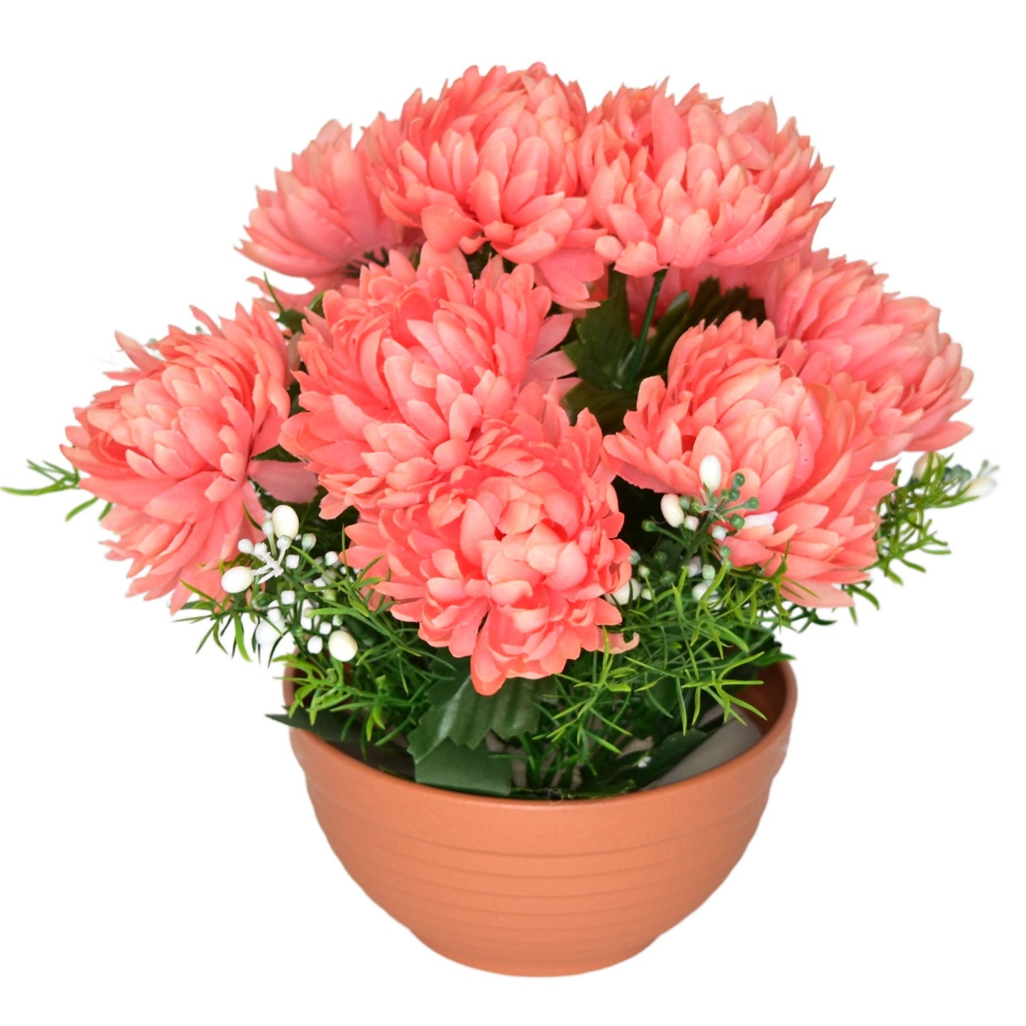 Autumn bowl with pink chrysanthemums, 10 flowers, 25 × 26 cm