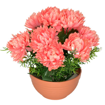 Autumn bowl with pink chrysanthemums, 10 flowers, 25 × 26 cm
