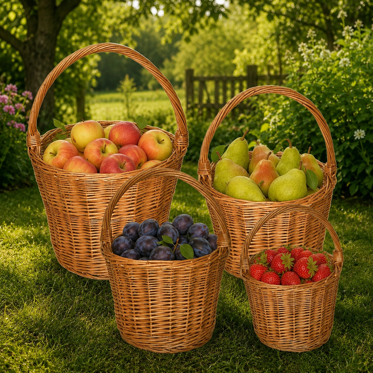 Set of wicker baskets Trháček, hand-woven from natural wicker, 4 pcs