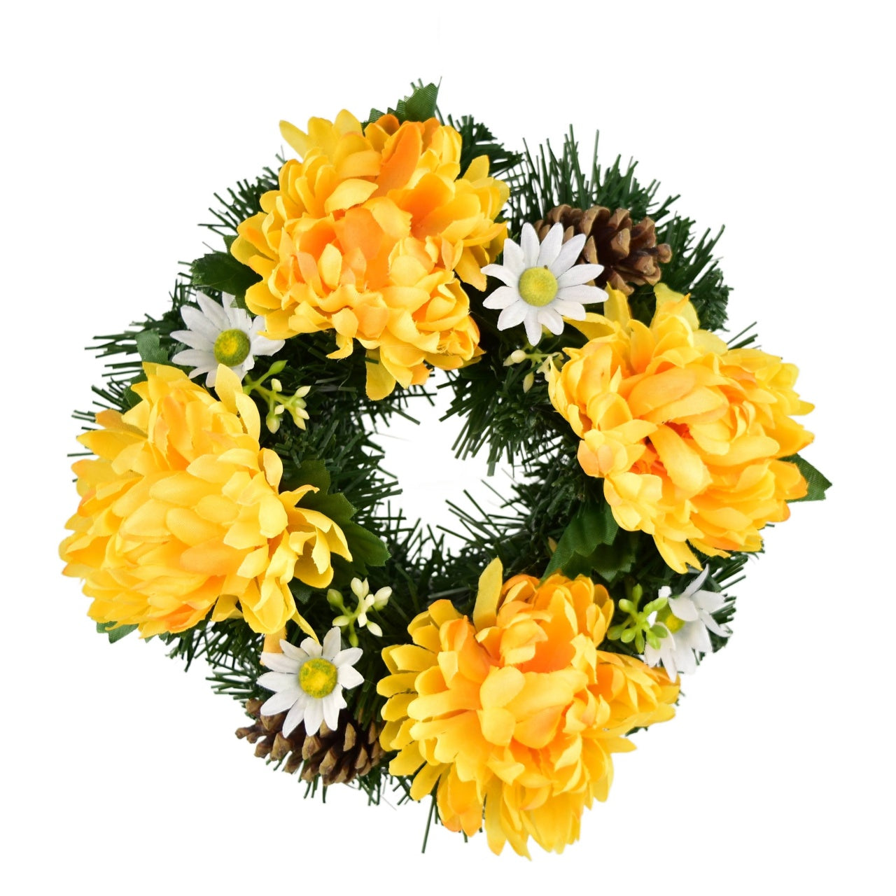 Věneček podzimní se žlutými chryzantémami Ø20 cm