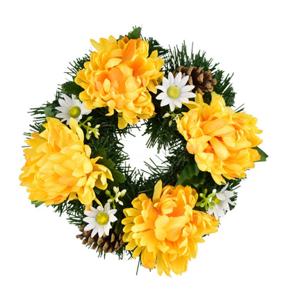 Věneček podzimní se žlutými chryzantémami Ø20 cm