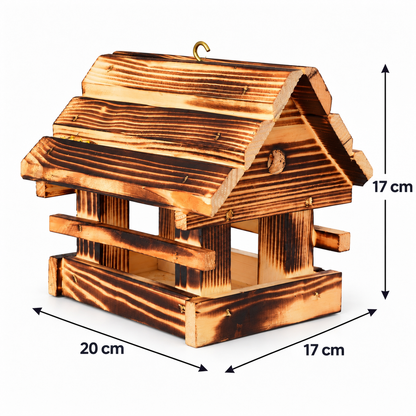 Small bird feeder for mountain chickadees, flame-treated, 20 × 17 × 17 cm