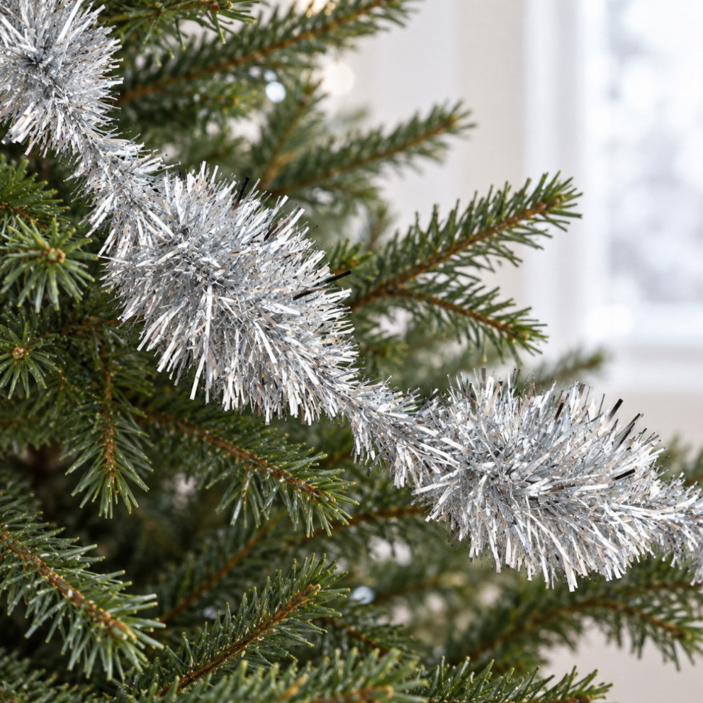 Silver Christmas garland with oval pattern, Ø 5 cm, length 3 m