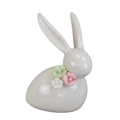 Zajíček porcelánový s kytičkou 11 cm