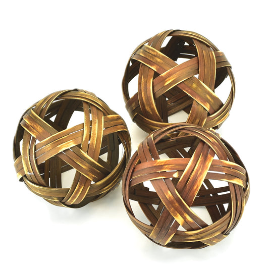 Bambusové dekorační koule hnědé, 3 ks, Ø10 cm