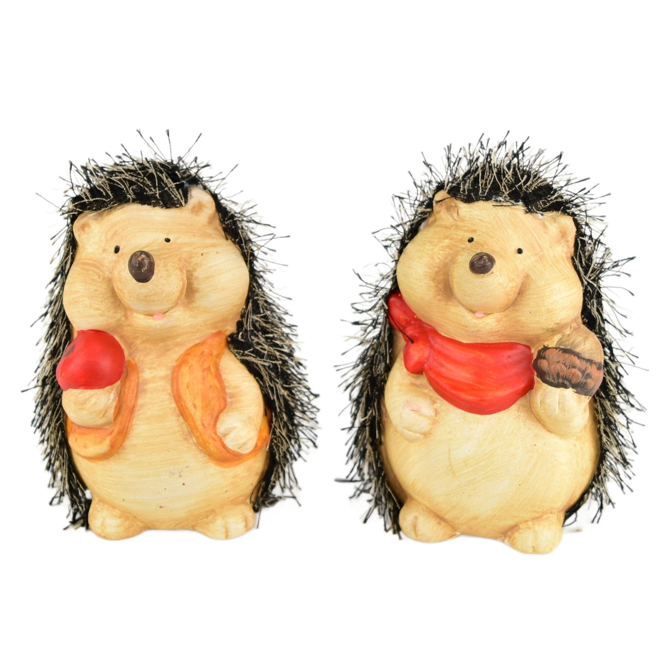 Ježci s jablíčkem a oříškem keramický 2 ks set, 13 cm