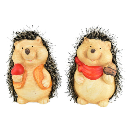 Ježci s jablíčkem a oříškem keramický 2 ks set, 13 cm
