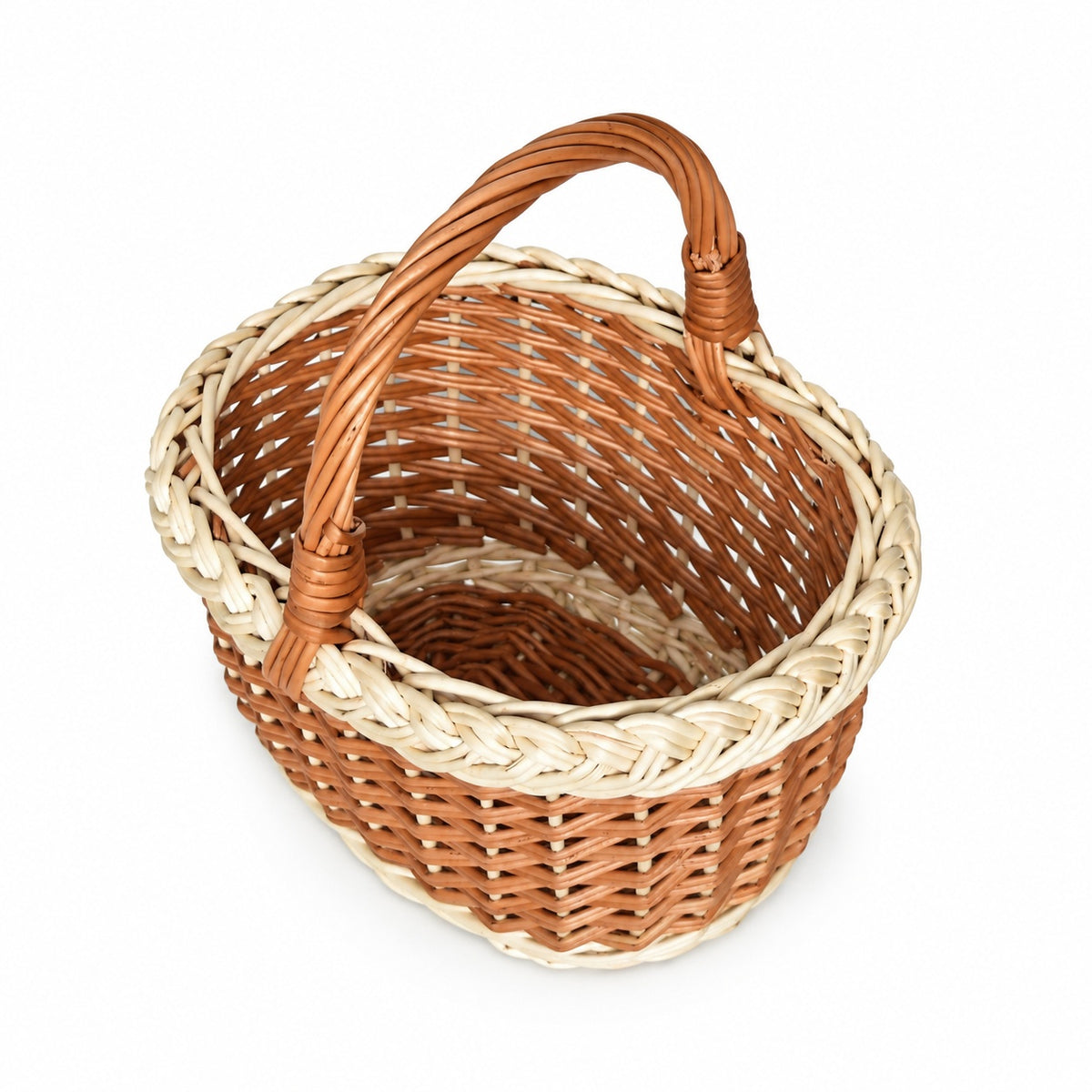 Ovaler Weidenkorb mit hellem Zopfmuster und Flechtwerk, handgeflochten, 23 × 18 × 25 cm