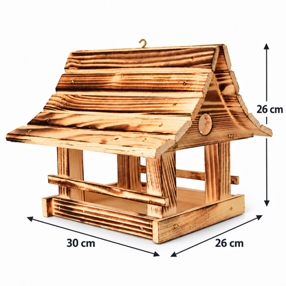 Large flame-treated bird feeder for mountain birds 30 × 26 × 26 cm