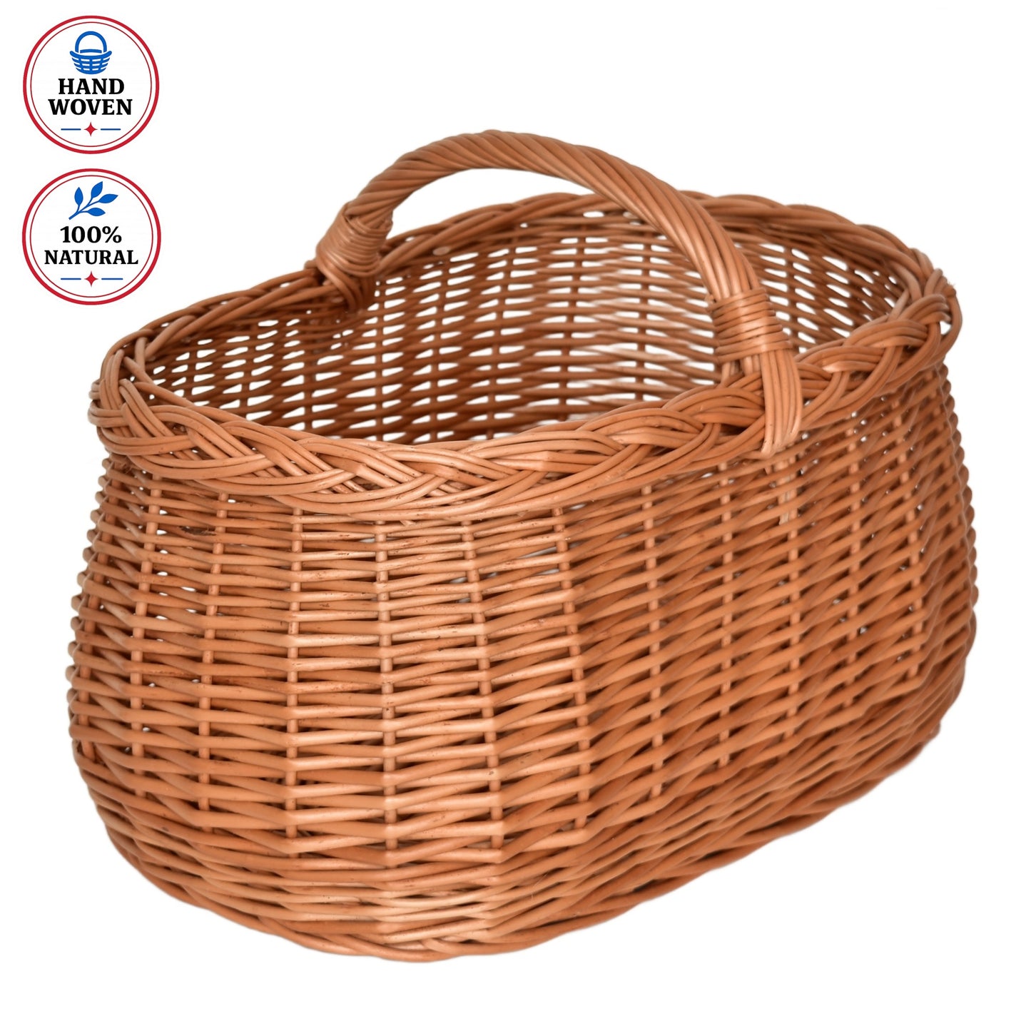 Car basket, hand-woven from natural wicker, 43×30×30 cm