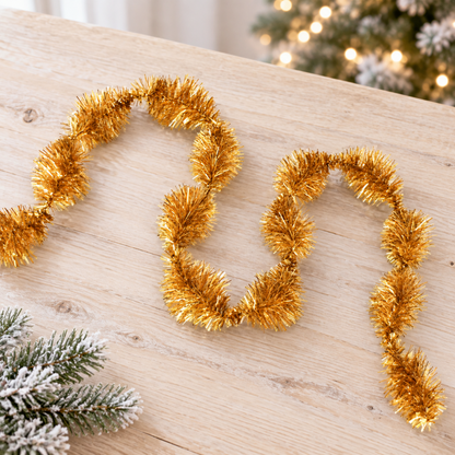 Gold oval pattern Christmas garland, Ø 5 cm, length 3 m