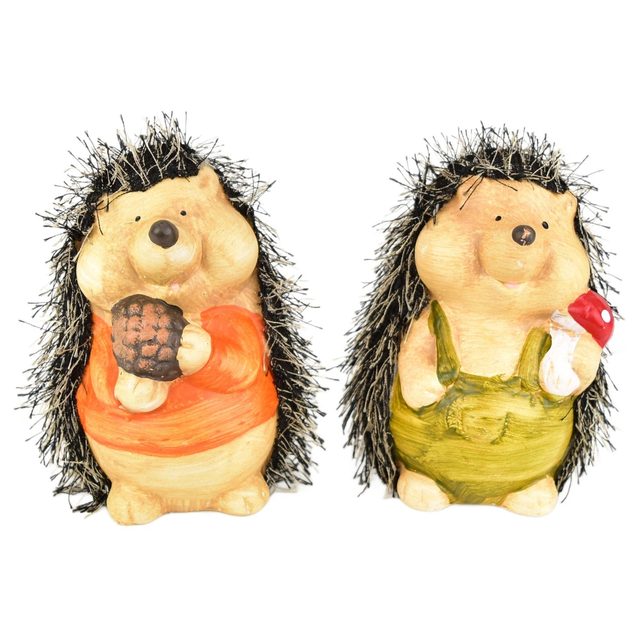 Ježci s houbičkou a se šiškou keramický 2 ks set, 13 cm