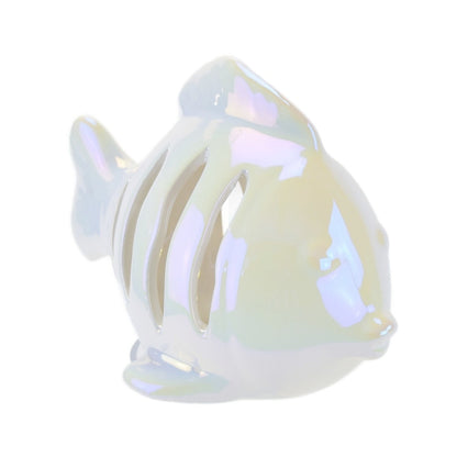 Ryba keramická s LED osvětlením, bílá perleť, 10x14 cm