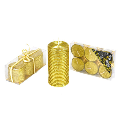 Set svíček se zlatým glitrem
