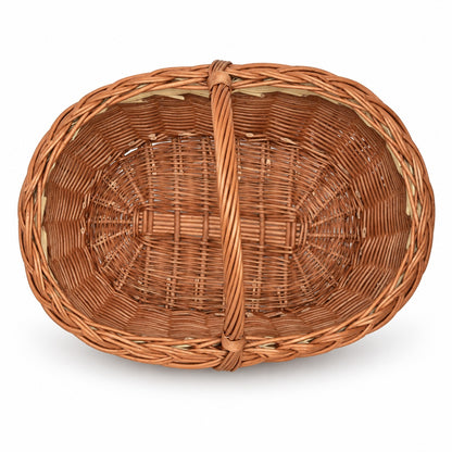 Großer Einkaufskorb aus Weidengeflecht mit hellem Streifen, handgeflochten, 50 × 37 × 36 cm