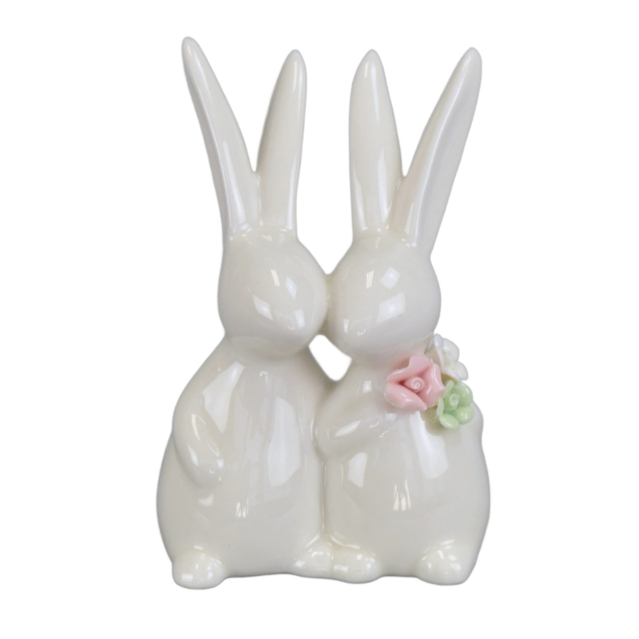 Pár porcelánových zajíčků s kytičkou 12 cm