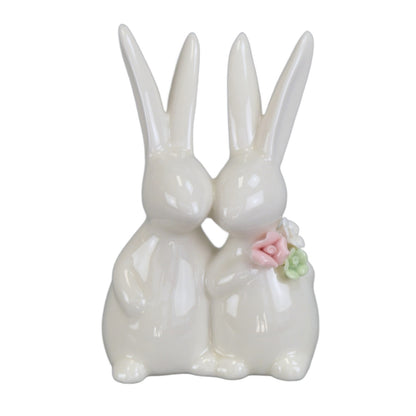 Pár porcelánových zajíčků s kytičkou 12 cm