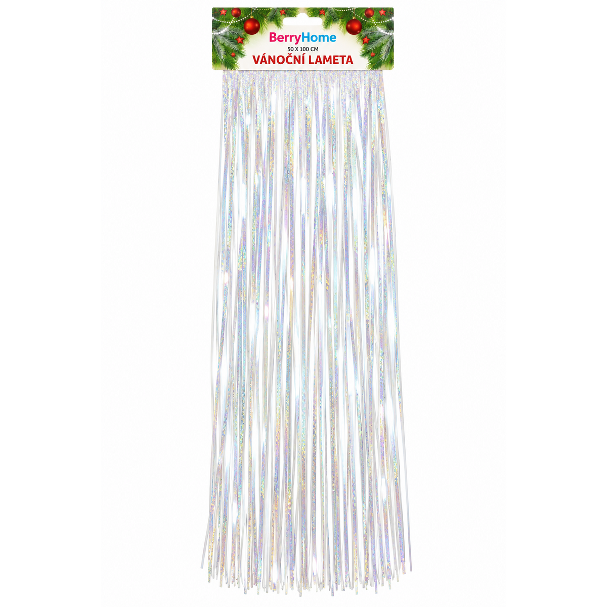 Weihnachtslametta weiß mit Lasereffekt, 50 × 100 cm