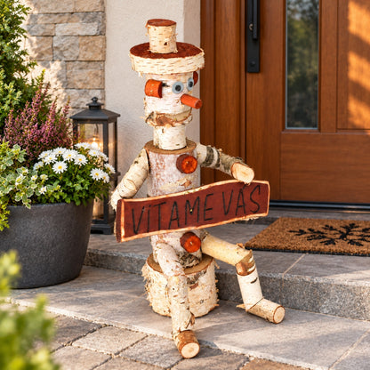 Březový panáček s uvítací cedulkou „Vítáme vás“ – 45 cm