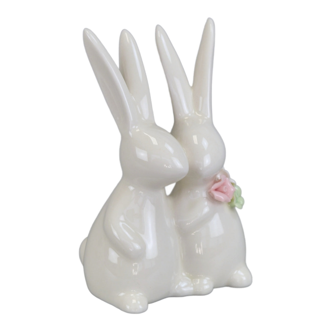 Pár porcelánových zajíčků s kytičkou 12 cm