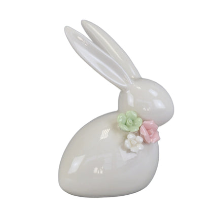 Zajíček porcelánový s kytičkou 11 cm