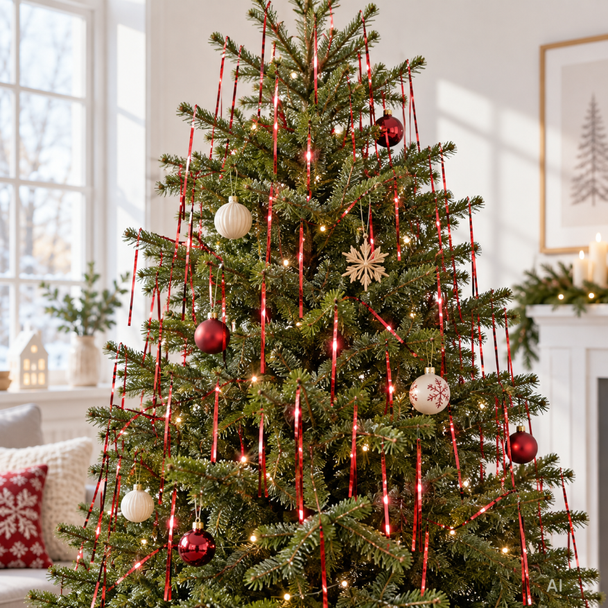 Weihnachtslametta rot mit Lasereffekt, 50 × 100 cm