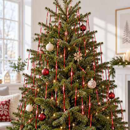 Weihnachtslametta rot mit Lasereffekt, 50 × 100 cm